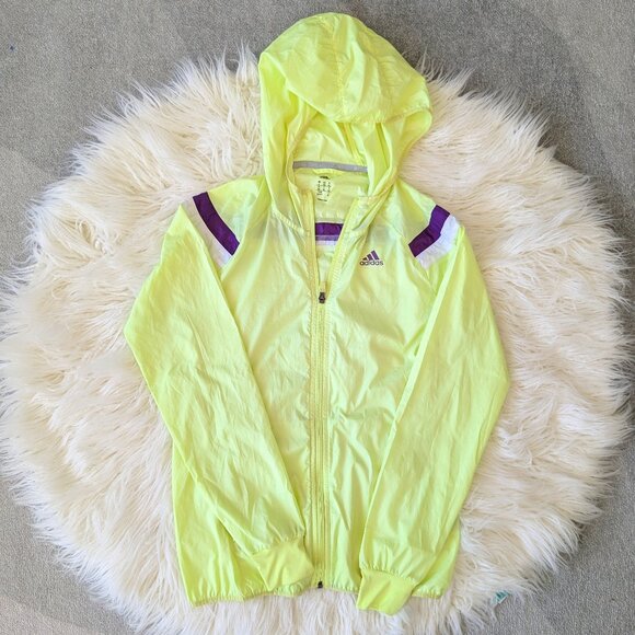 Adidas Lightweight Running Jacket - Highlighter Yellow, Purple - size XS - Picture 2 of 8